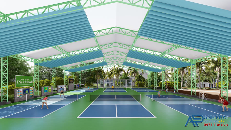 Thi công mái bạt hiện xếp di động sân Pickleball